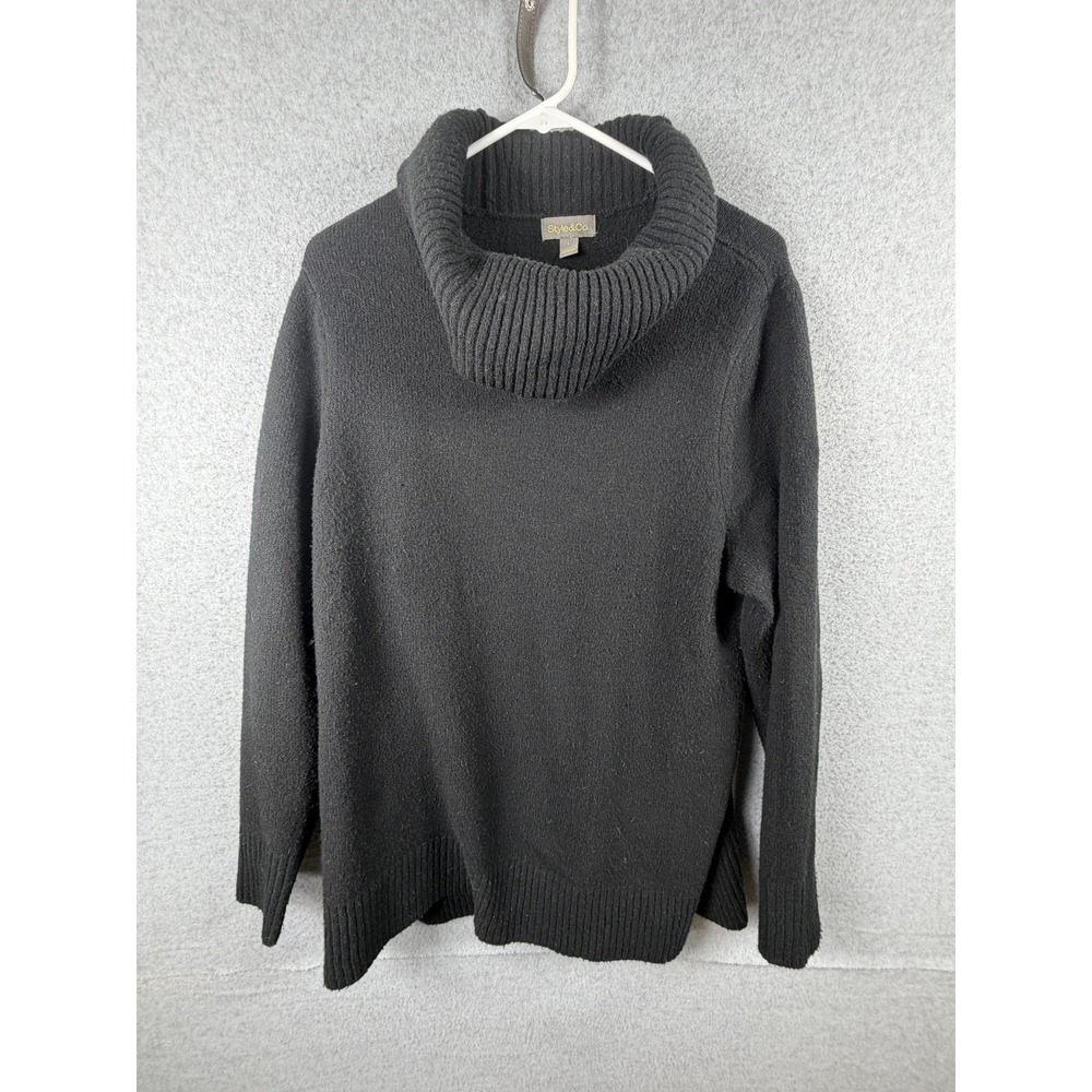 Style&co Sweater Womens Large Black Cowl Neck Long‎ Sleeve Cozy Knit Pullover